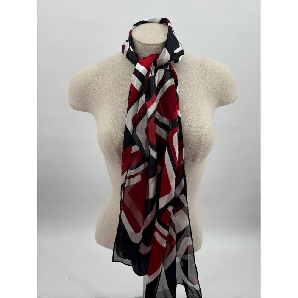 Unbranded Colorful Geometric Print Rectangle Scarf Accessory Metallic Red Black